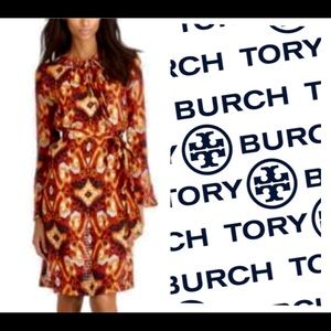 Tory Burch Ikat Print Bell Slv Self Tie Dress Sz 0
